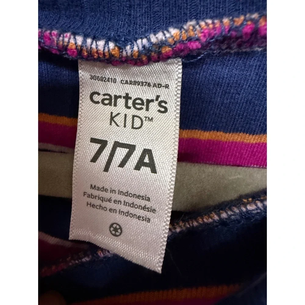 Carter's Girls Striped Dress 7 7A Blue Pink Long Sleeve Skater Knit Casual Fall